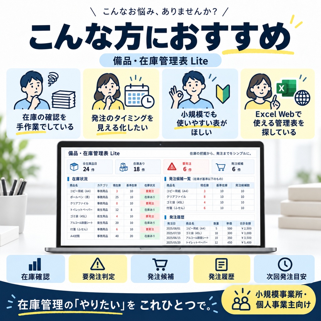 【無料デモ】備品・在庫管理表 Lite|Excel在庫・発注管理テンプレート