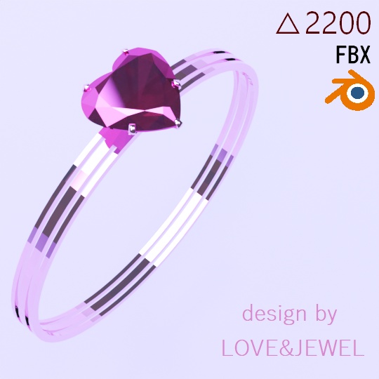 指輪 ハートのジェムリング ローポリ .blend .fbx VRchat  3Ⅾモデル No.002