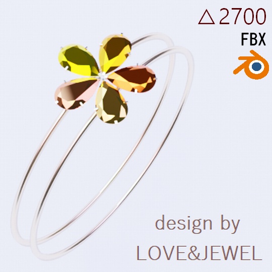 花のジェムリング オレンジ ローポリ .blend .fbx VRchat 3Ⅾモデル No.006