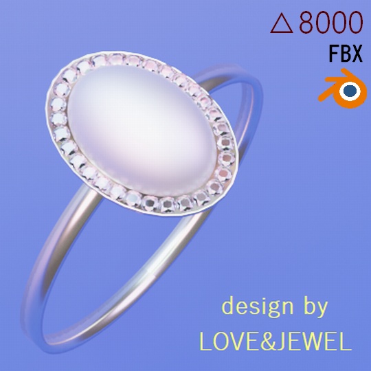 パールとダイヤの上品ジェムリング ローポリ .blend .fbx VRchat 3Ⅾモデル No.008