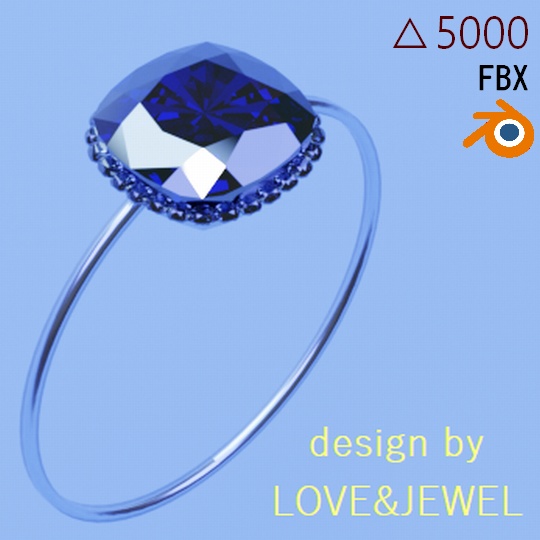 ブルーサファイアの大粒ジェムリング ローポリ .blend .fbx VRchat 3Ⅾモデル No.009