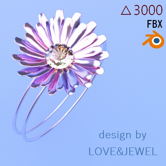 フラワージェムリング ローポリ 指輪 .blend .fbx VRchat 3Ⅾモデル No.013