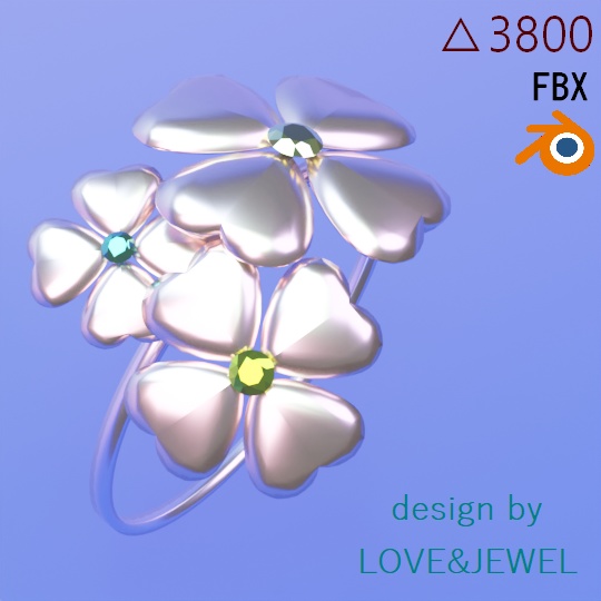 クローバーのジェムリングⅡ ローポリ 指輪 .blend .fbx VRchat 3Ⅾモデル No.014