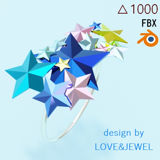 星の指輪 カラフル ローポリ リング .blend .fbx VRchat 3Ⅾモデル No.015