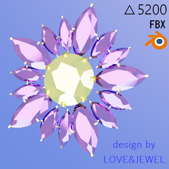 花のブローチ ピアス 帯留め ローポリ .blend .fbx VRchat 3Ⅾモデル No.102