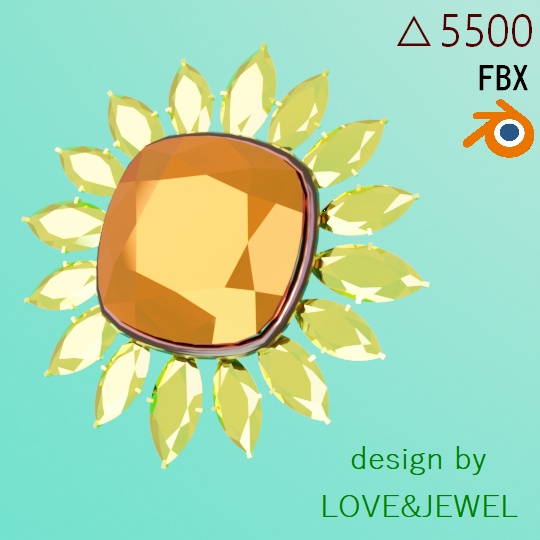 ひまわりのブローチ ピアス 帯留め ローポリ .blend .fbx VRchat 3Ⅾモデル No.104