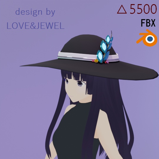 ジュエリー付き女優帽 ローポリ .blend .fbx VRchat 3Ⅾモデル No.501