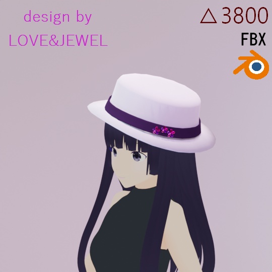 ビジュー付きハット ローポリ .blend .fbx VRchat 3Ⅾモデル No.502