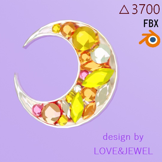 月のブローチ ピアス 帯留め ローポリ .blend .fbx VRchat 3Ⅾモデル No.105