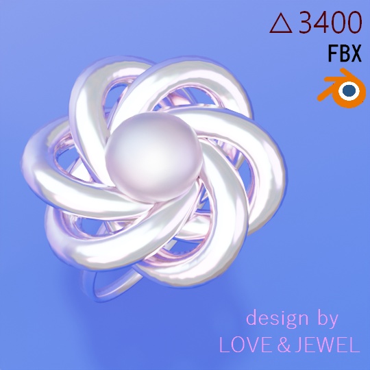 パールの指輪 ローポリ リング .blend .fbx VRchat 3Ⅾモデル No.016