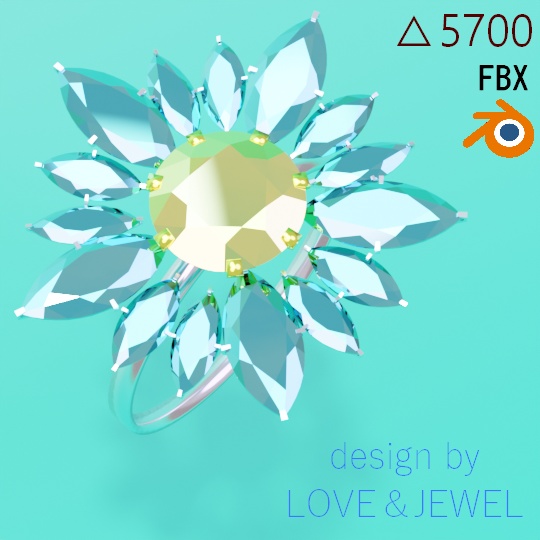 花の指輪 ローポリ リング .blend .fbx VRchat 3Ⅾモデル No.017
