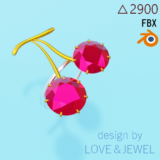 さくらんぼの指輪 ローポリ リング .blend .fbx VRchat 3Ⅾモデル No.018