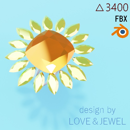 ひまわりの指輪 ローポリ リング .blend .fbx VRchat 3Ⅾモデル No.019