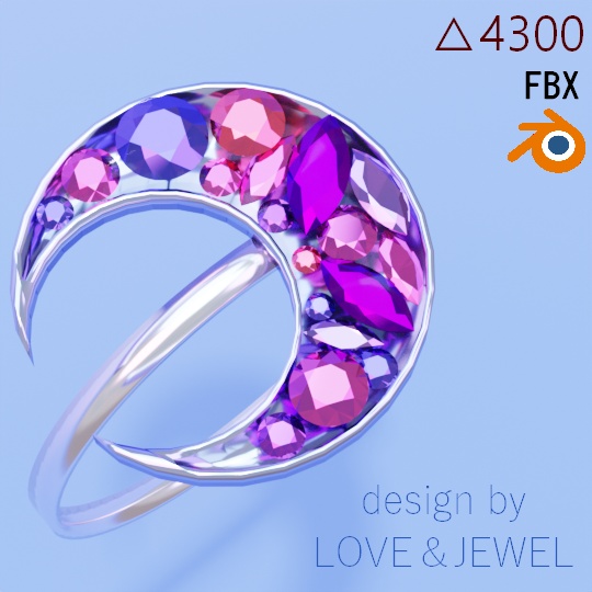 月の指輪 ローポリ リング .blend .fbx VRchat 3Ⅾモデル No.020