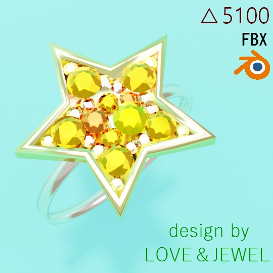 星の指輪 ローポリ リング .blend .fbx VRchat 3Ⅾモデル No.021