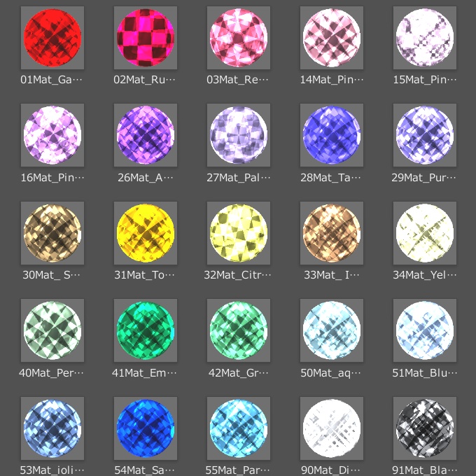 【VRchat想定】マテリアル40種セット 宝石・貴金属・パール Unity用