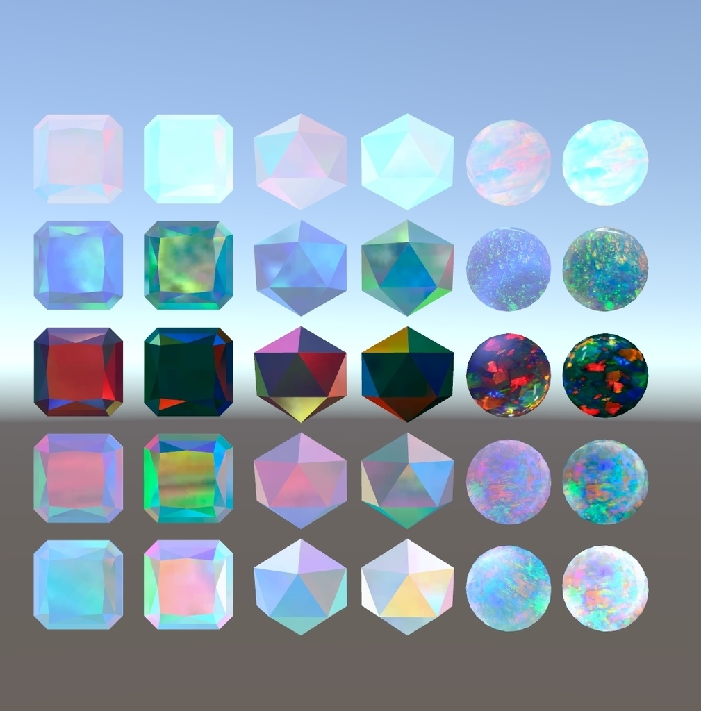 【VRchat想定】マテリアル10種セット なないろオパール風 Unity用