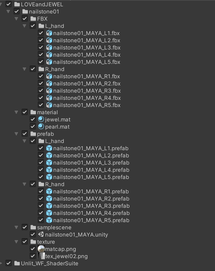 【VRchat想定】調整済みprefab入りネイルストーンセット 【舞夜専用・チセ専用】