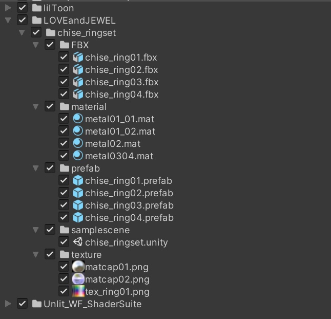 【VRchat想定】調整済みprefab入りリング4本セット 【チセ専用】