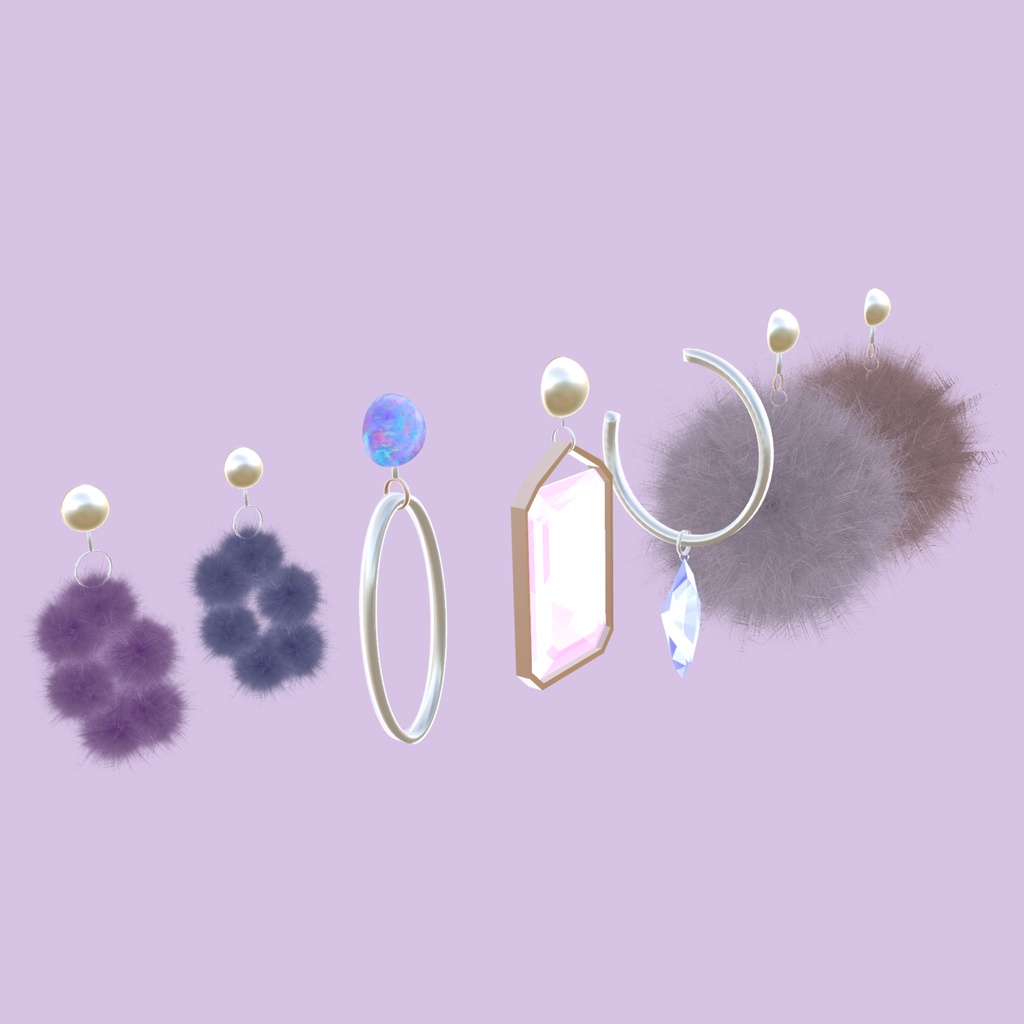 【VRchat想定・汎用・PB】揺れるイヤリング・ピアス5種+2色セット【physbone】