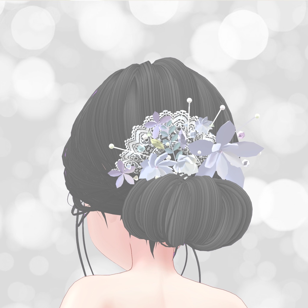 【VRchat想定・汎用・PB】まとめ髪ウイッグ/試着用無料版あり【physbone】hairwig001