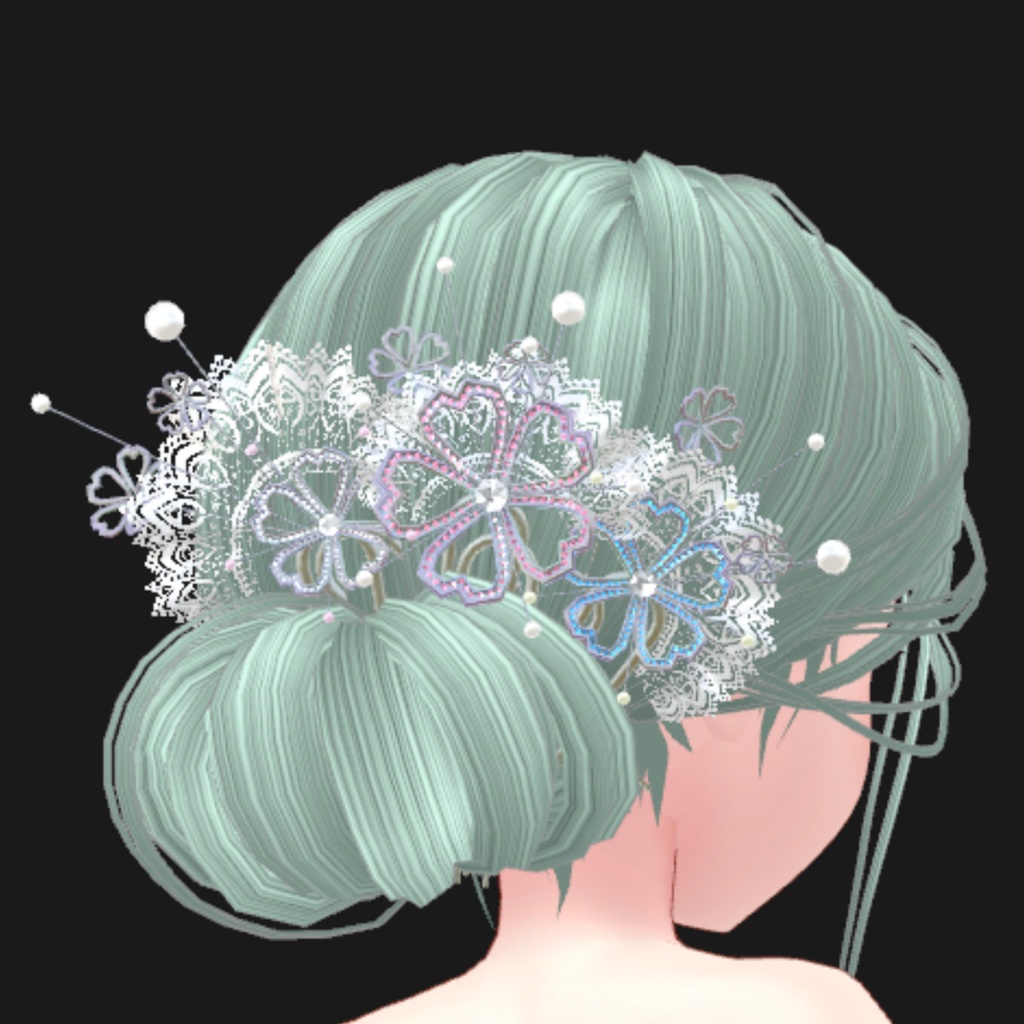 【VRchat想定・汎用】桜のかんざし・レースの髪飾りのおまけつき hair-accessories001