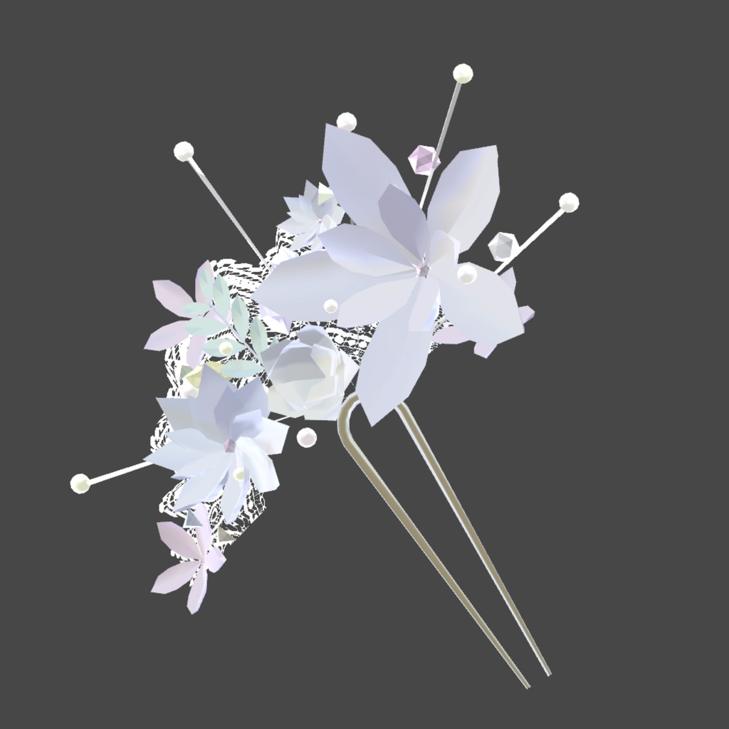 【VRchat想定・汎用】花とレースの髪飾り・かんざし hair-accessories002