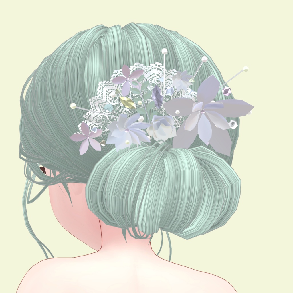 【VRchat想定・汎用】花とレースの髪飾り・かんざし hair-accessories002