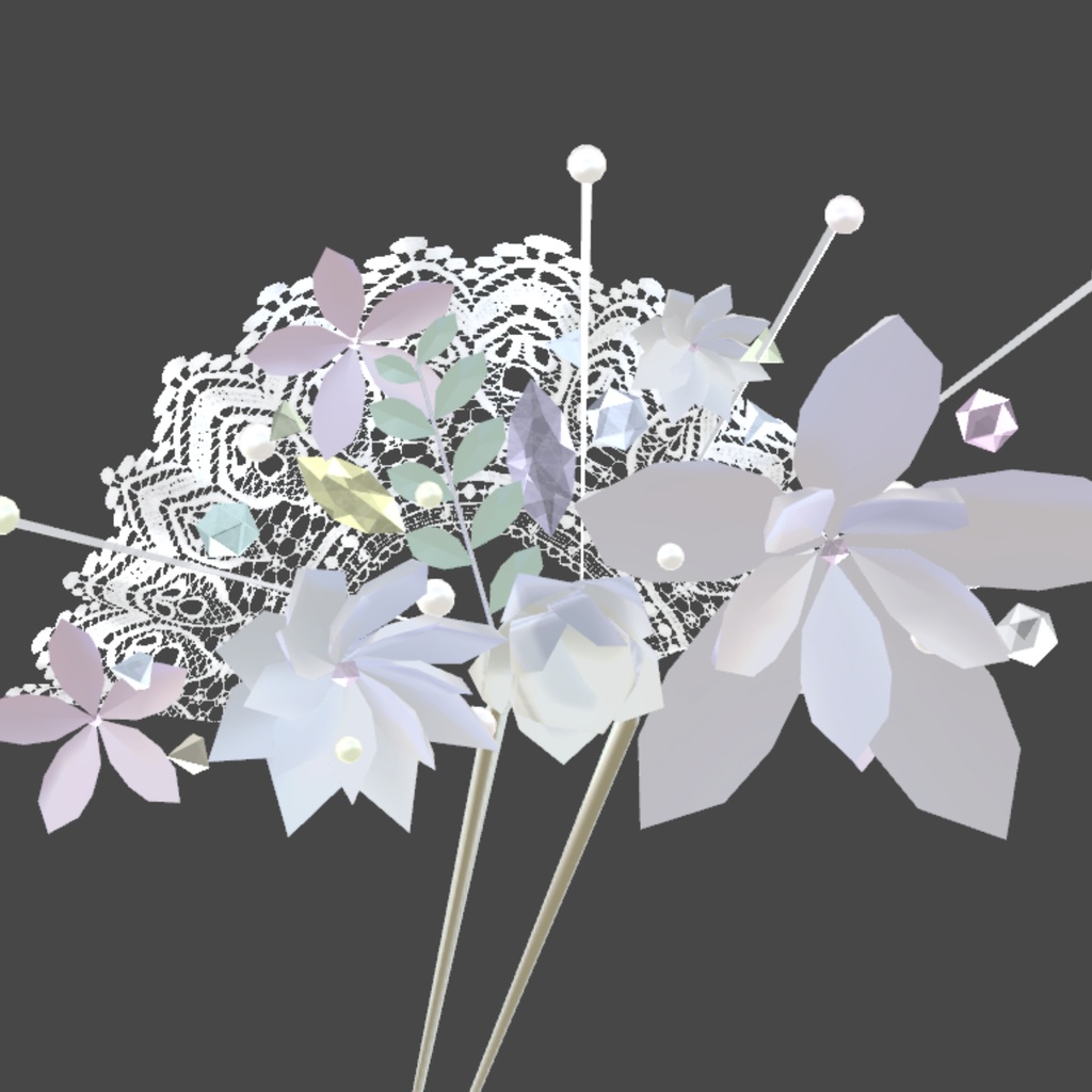 【VRchat想定・汎用】花とレースの髪飾り・かんざし hair-accessories002