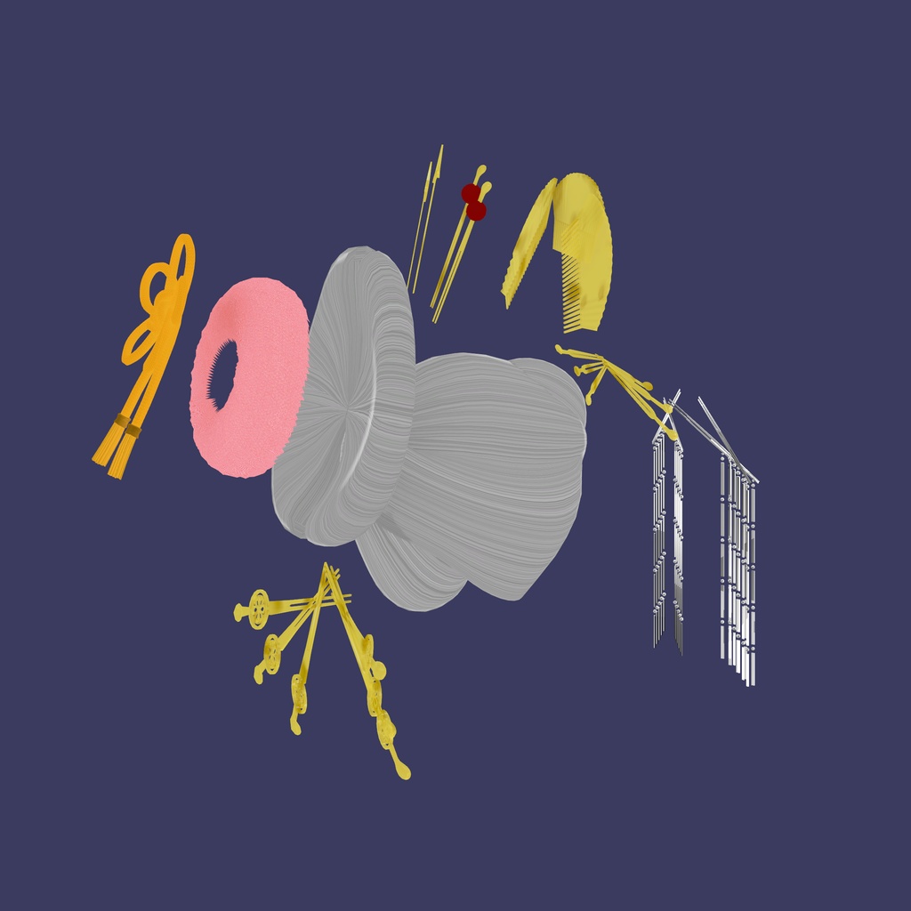 【VRchat想定・汎用・PB】かんざし付き花魁ヘアウイッグ【physbone】横兵庫 hairwig003