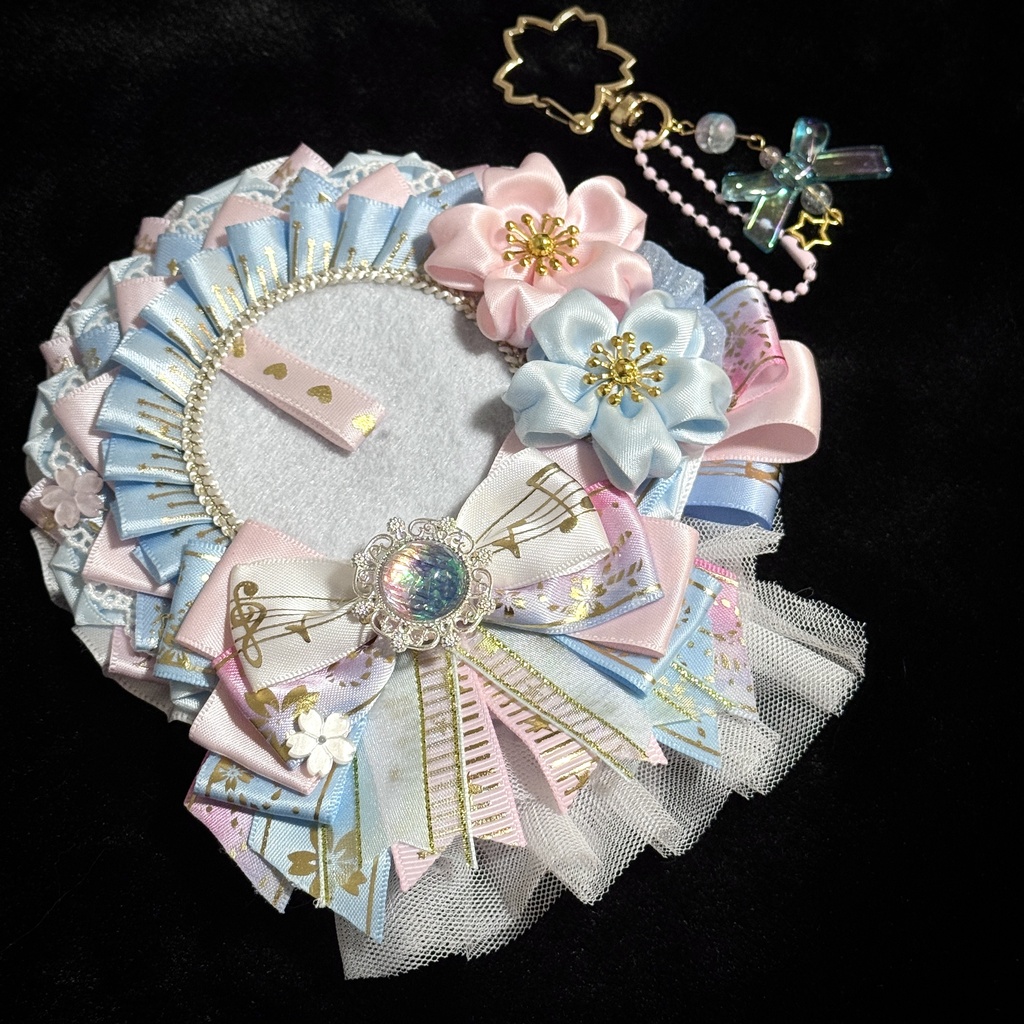 ハンドメイド 痛ロゼット ピンク 水色