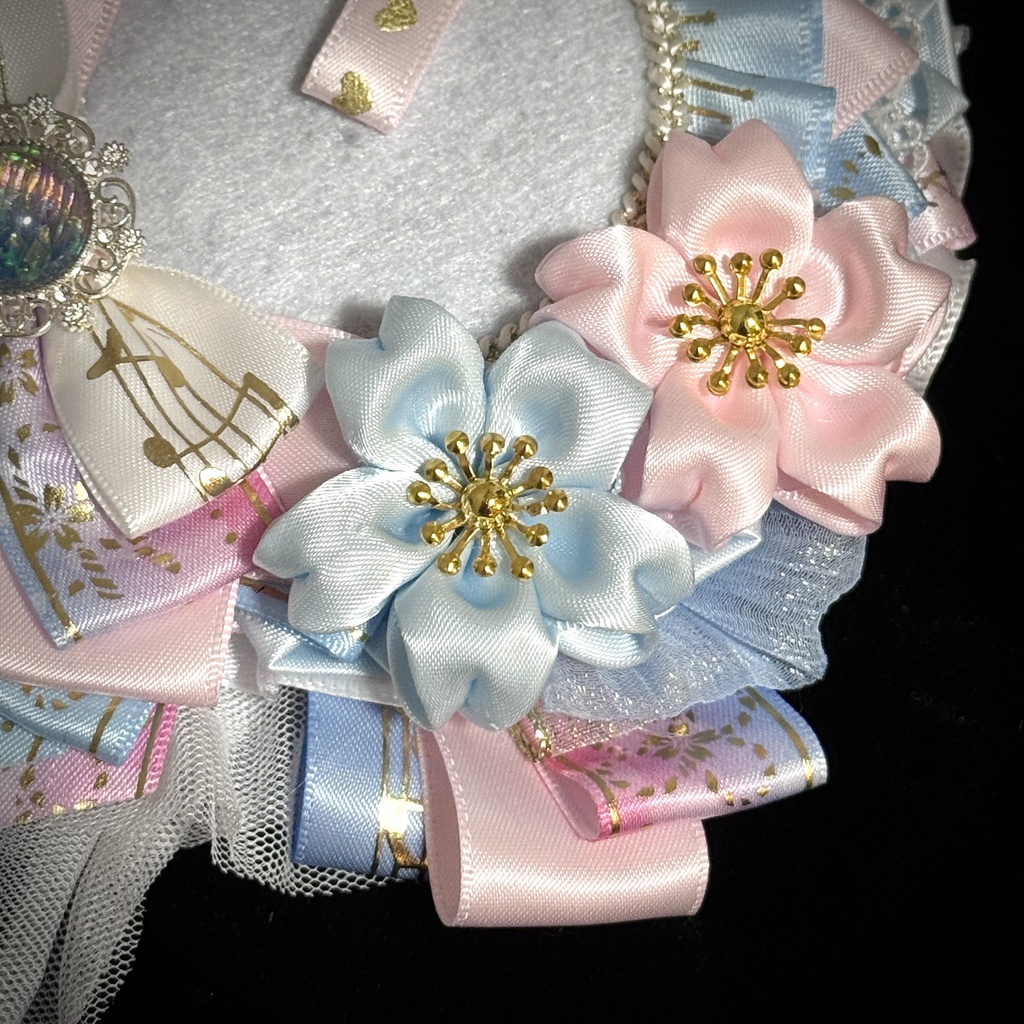 ハンドメイド 痛ロゼット ピンク 水色