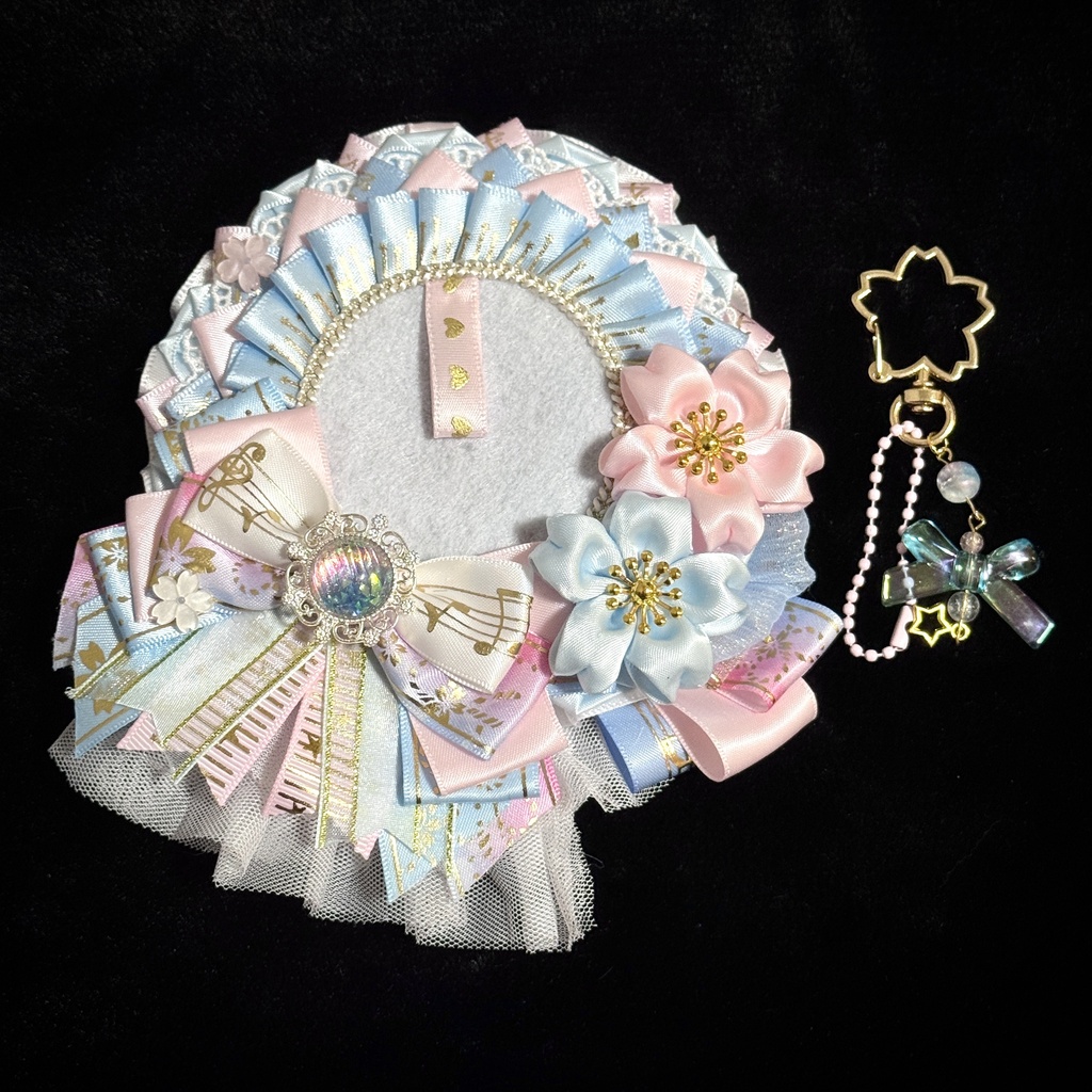 ハンドメイド　痛ロゼット　ピンク　水色　