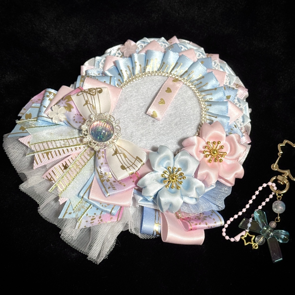 ハンドメイド 痛ロゼット ピンク 水色