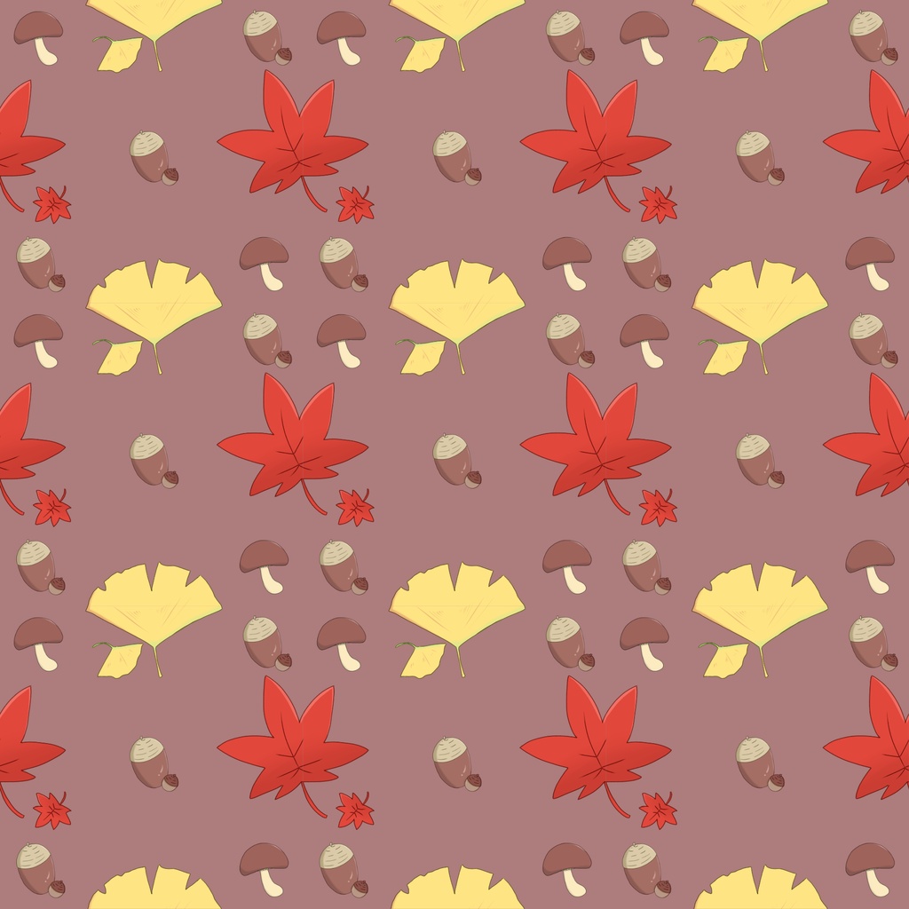 【2枚セット】紅葉 デザインペーパー もみじ どんぐり きのこ 背景素材