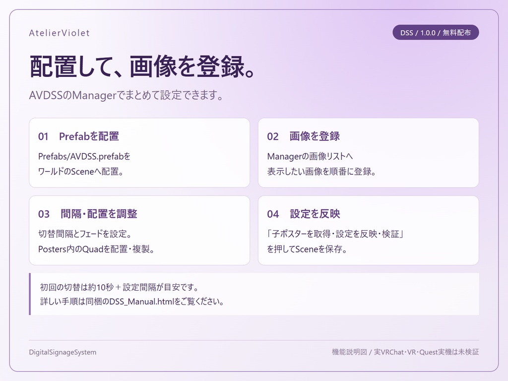 【VRChatワールドギミック】DigitalSignageSystem|ポスターを自動で切り替えるサイネージギミック #vrc_AtelierViolet