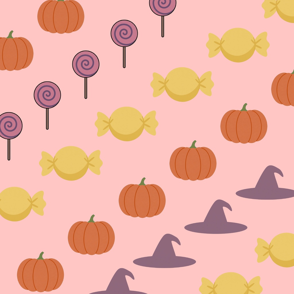 【秋冬素材】ハロウィンお菓子柄デジタルペーパー(ベージュ・ピンク・パープル)3枚セット
