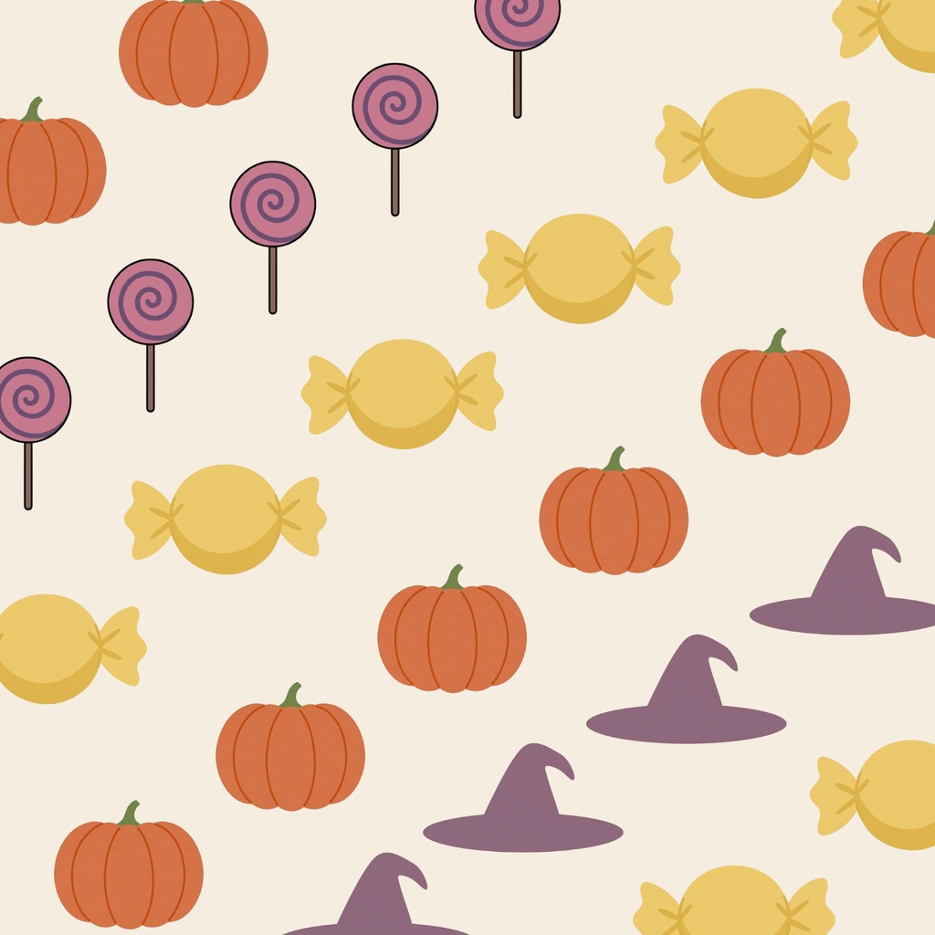 【秋冬素材】ハロウィンお菓子柄デジタルペーパー(ベージュ・ピンク・パープル)3枚セット