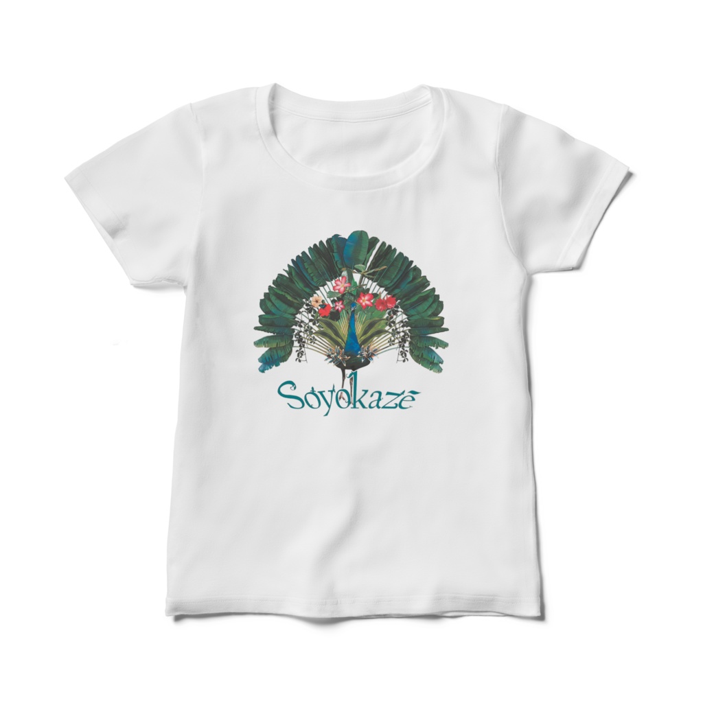 旅孔雀ホワイトレディースTシャツ(カラー&モノトーン)
