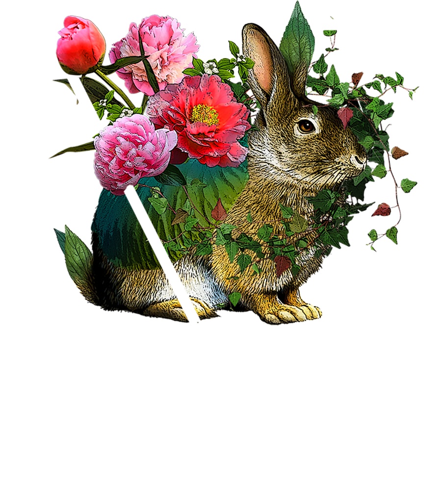 ビカク花兎Tシャツ黒(カラー&モノトーン)