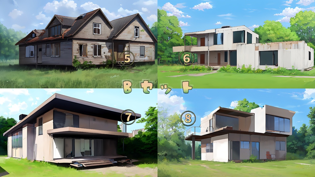 背景素材セット※AI生成 -廃屋外景-