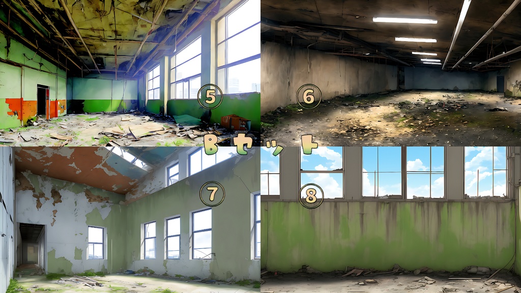 背景素材セット※AI生成 -廃ビル部屋-