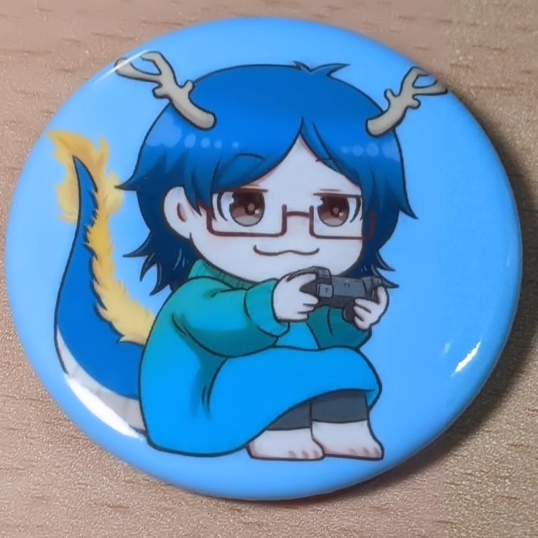 mizuchi初代アイコン缶バッジ・通常仕様（背景水色・初期ロット）
