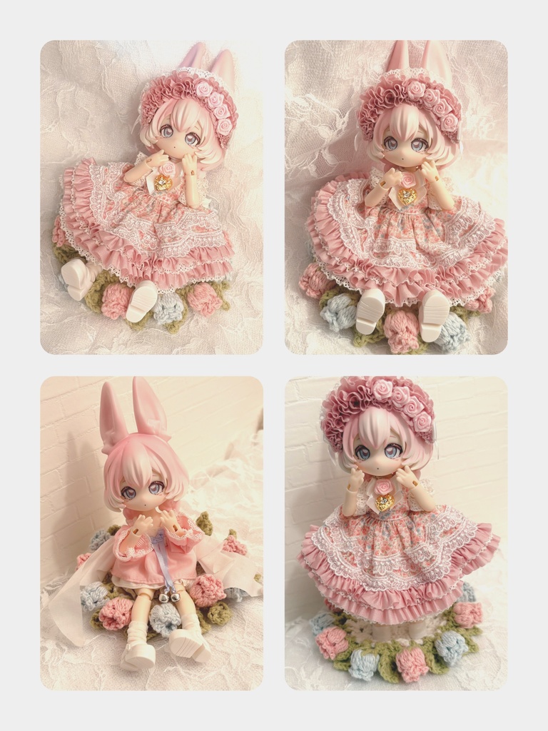 ドールが座れるお花のコースター🌸ピンク×紫