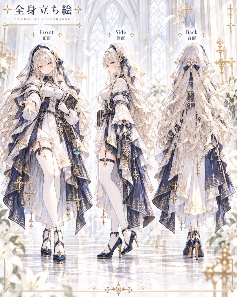 【AI生成】癒しと祈りのシスター|オリジナルキャラクター素材・表情差分