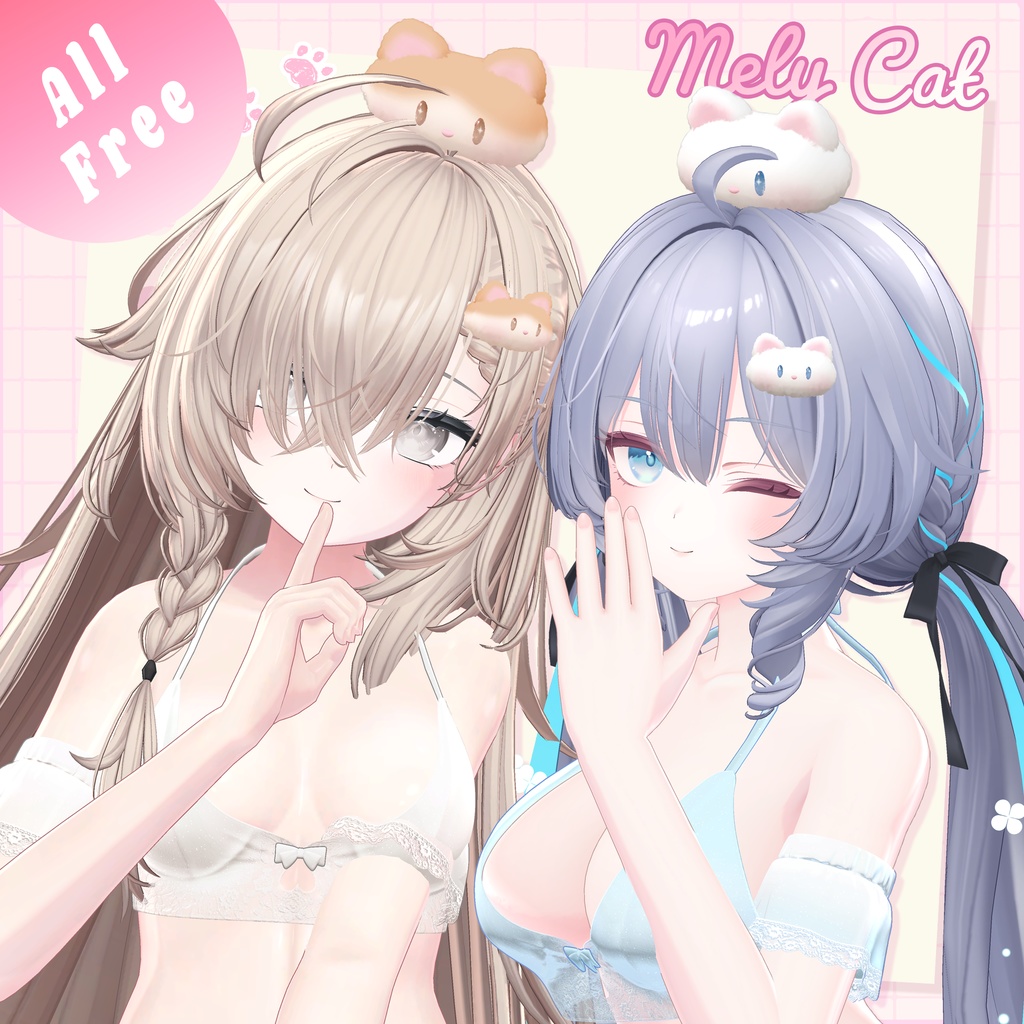 ♥️FREE♥️ ⟦VRC⟧ 😻 マシュマロ Mely Cat hairpin 🐈 ♥ 8Avatar ♥