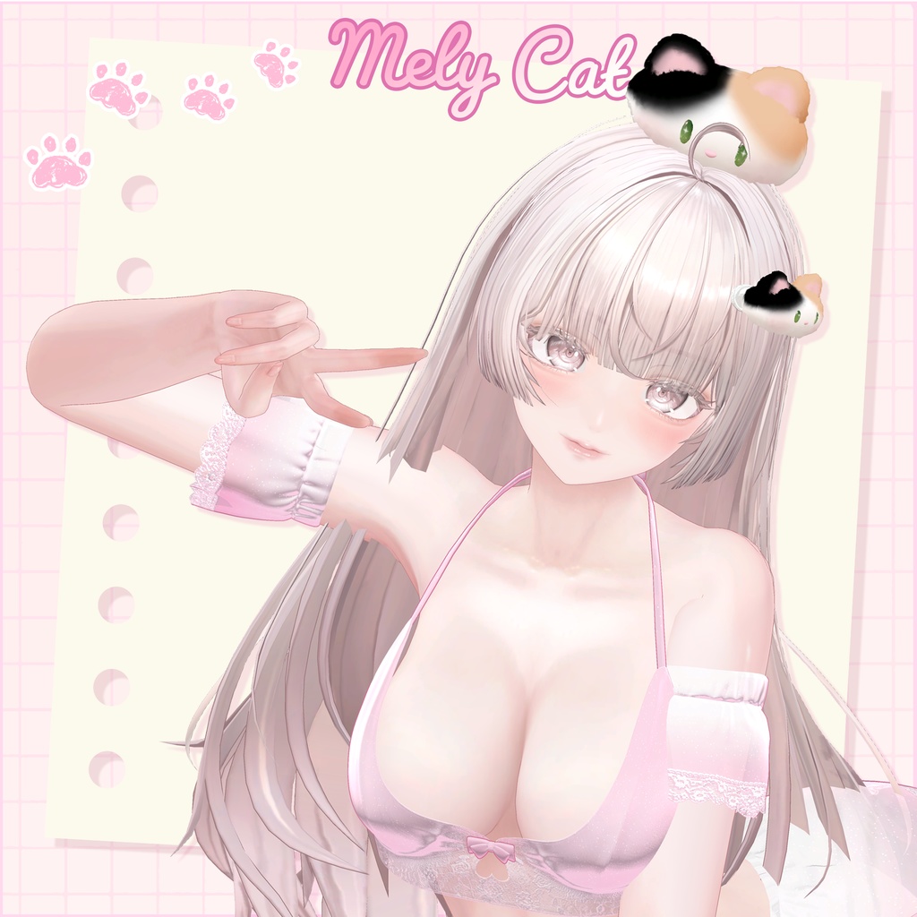 ♥️FREE♥️ ⟦VRC⟧ 😻 マシュマロ Mely Cat hairpin 🐈 ♥ 8Avatar ♥