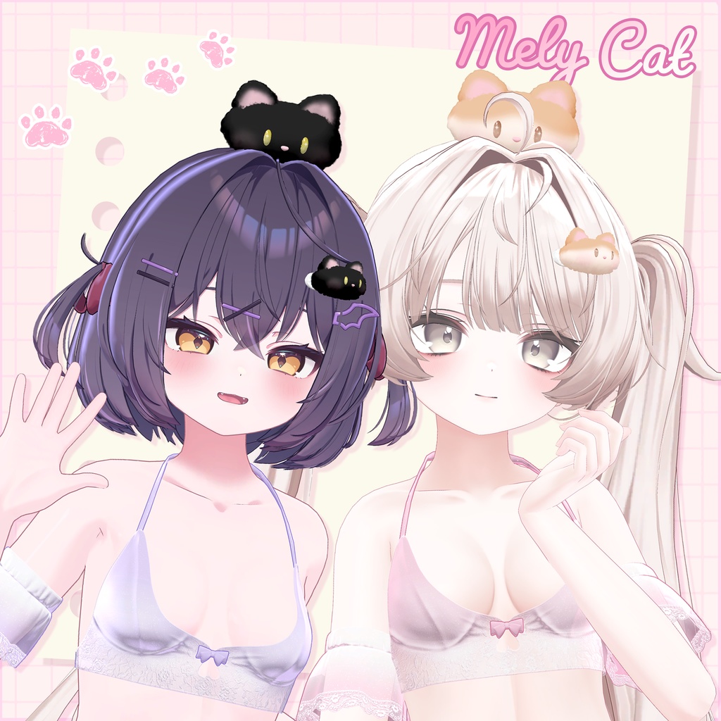♥️FREE♥️ ⟦VRC⟧ 😻 マシュマロ Mely Cat hairpin 🐈 ♥ 8Avatar ♥