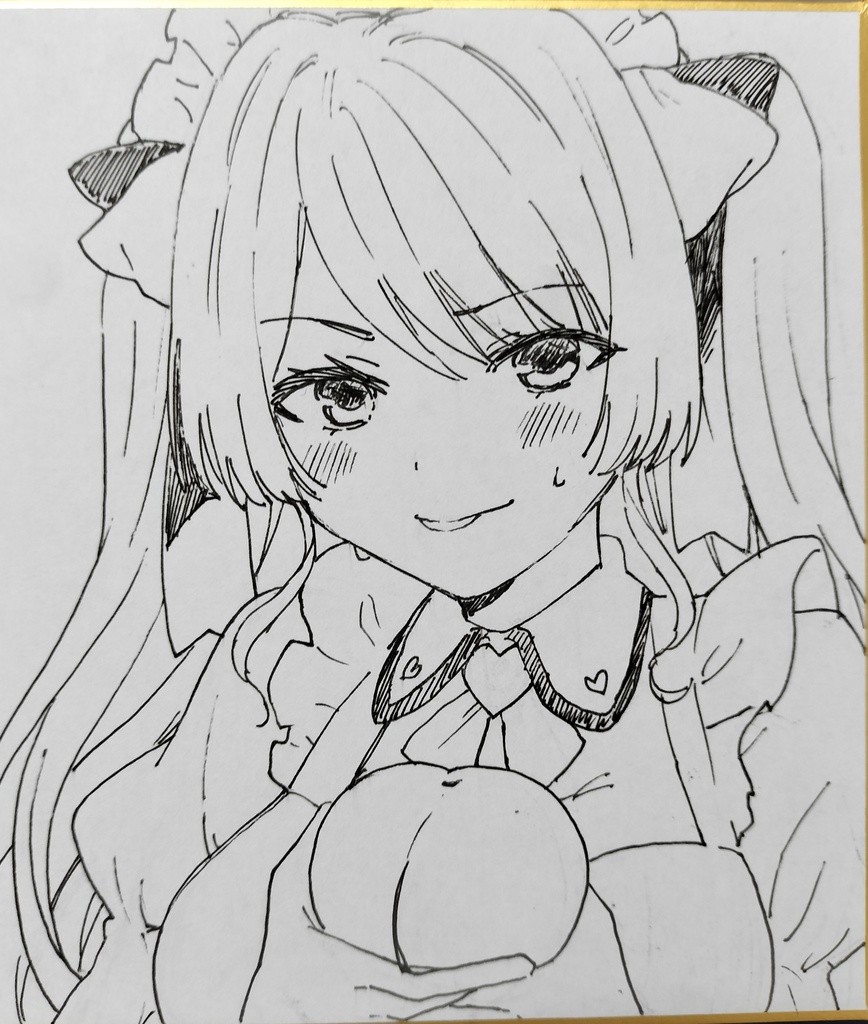 桃を谷間のように見せつけるメイドミニ色紙