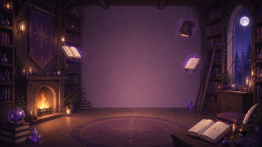 配信背景素材】幻想の魔法図書館 Vol.1|VTuber・配信者向け背景【PNG / 1920×1080】